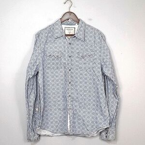 Guess Men's Western Double Pocket Print Long Sleeve Snap Pearl Button Shirt
